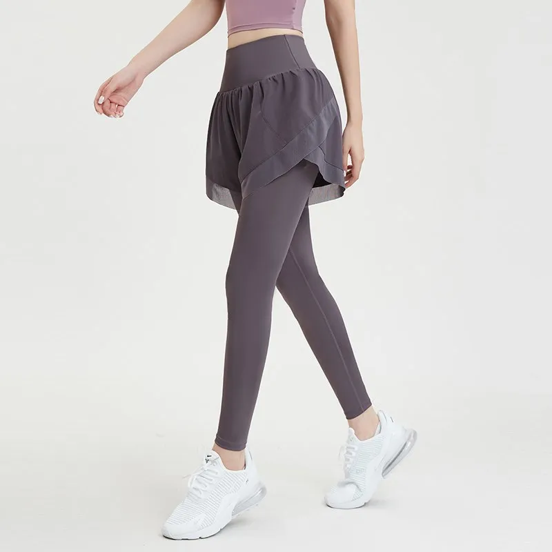 2 in 1 Leggings High Waist Stretch Sport Women Fitness Shorts Squat Proof GYM Workout Yoga Pants Mesh Spliced Running Tights