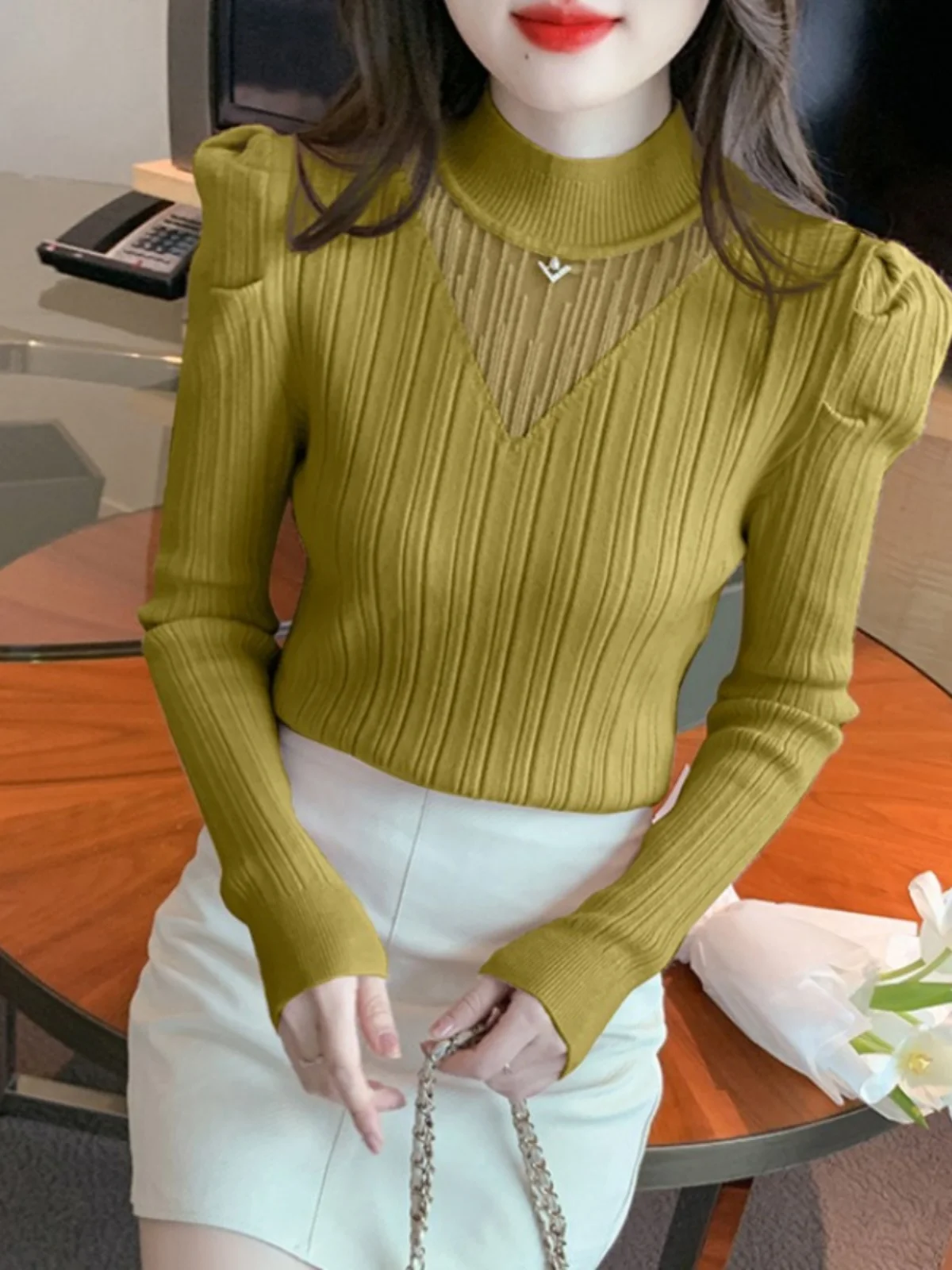 Вязаная женская одежда с длинными рукавами и высоким воротником в стиле хитрый