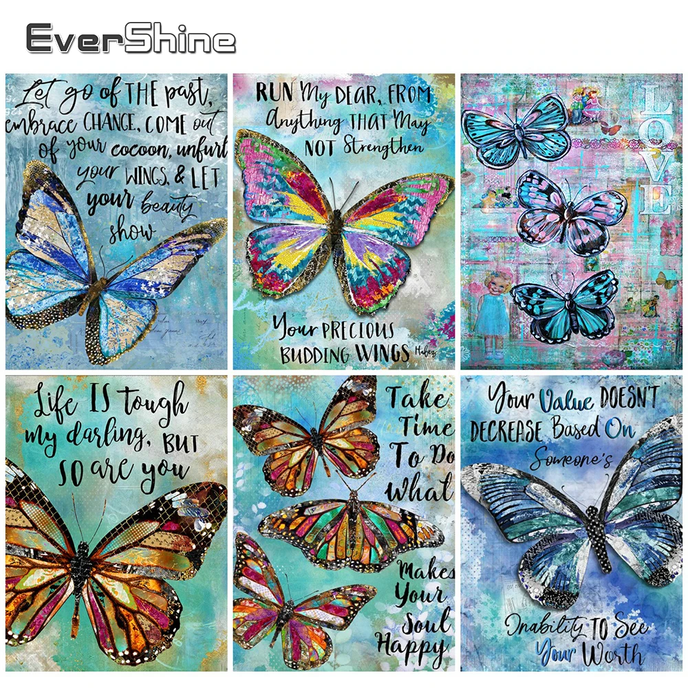 

EverShine 5д DIY алмазная вышивка бабочка полная площадь алмазная мозаика текст бисером рукоделие живопись животные искусство стены