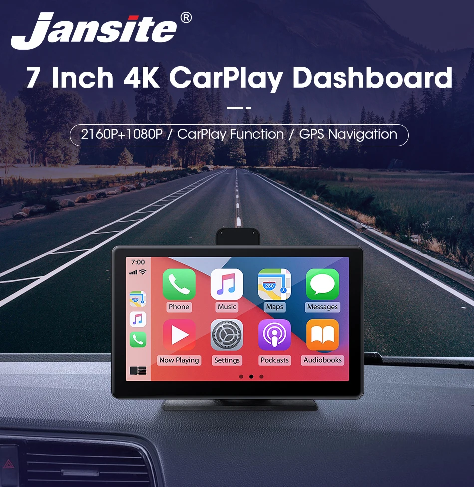 

Jansite 7" Car DVR 4K Dash Camera Carplay Android Auto Front and Rear Cam Dashboard WIFI Driving Recorder Dual Lens Mirror-link