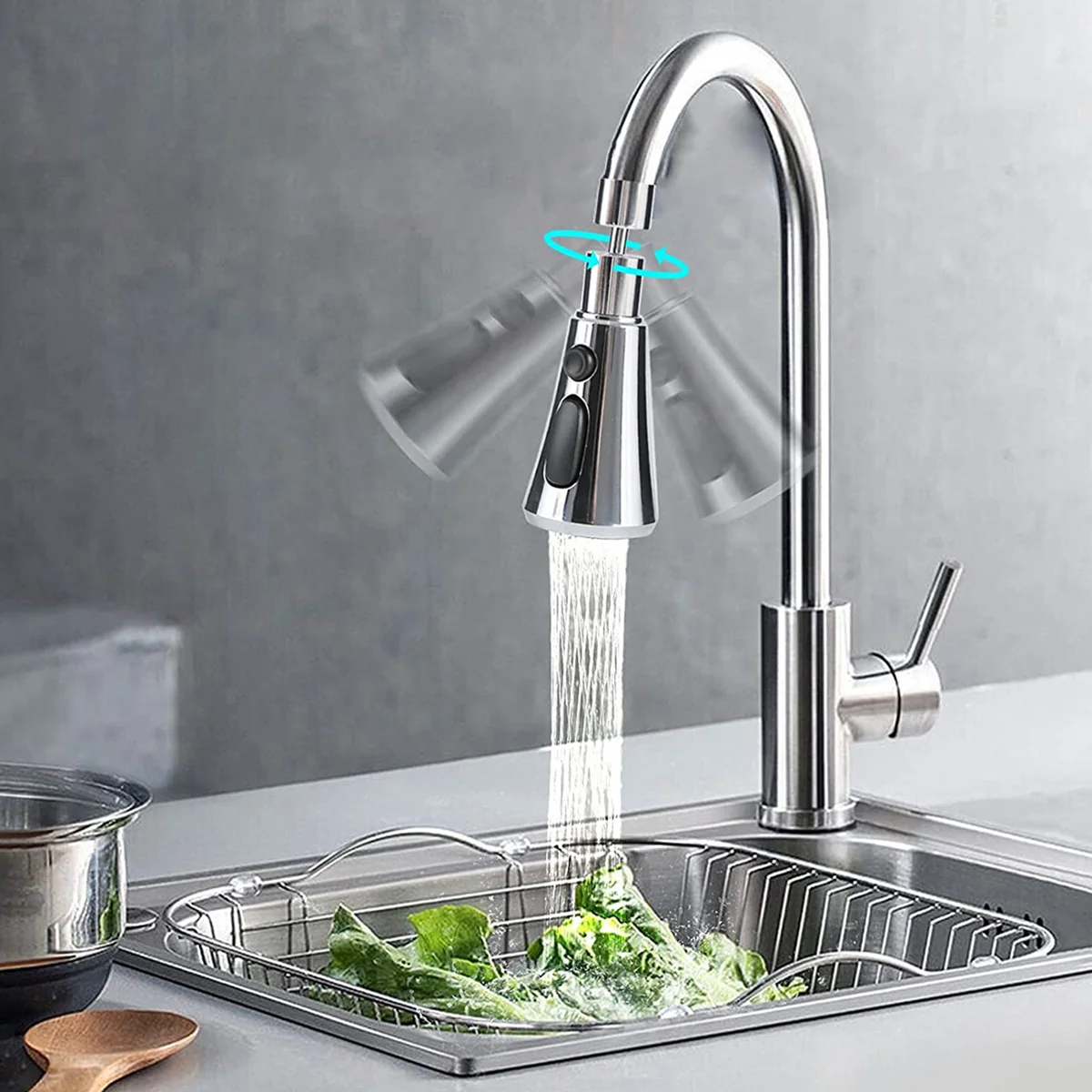 

Kitchen Faucet Sprayer Head 3-Function Splash-proof Tap Sprayer Nozzle with Adapter 360-Degree Sink Pull Out Spray Replacement