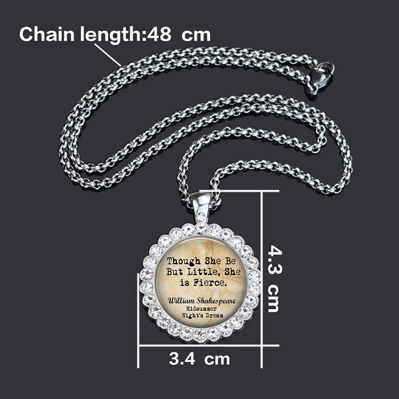 Цитата Шекспира ожерелье с подвеской-кабошоном из стекла вдохновляющими