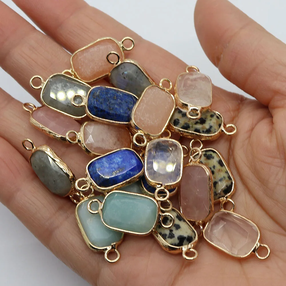 

Natural Stone Rectangular Inlaid Pendant Lapis Lazuli Turquoise Powder Crystal DIY Necklace Connector Jewelry Accessories11x24mm