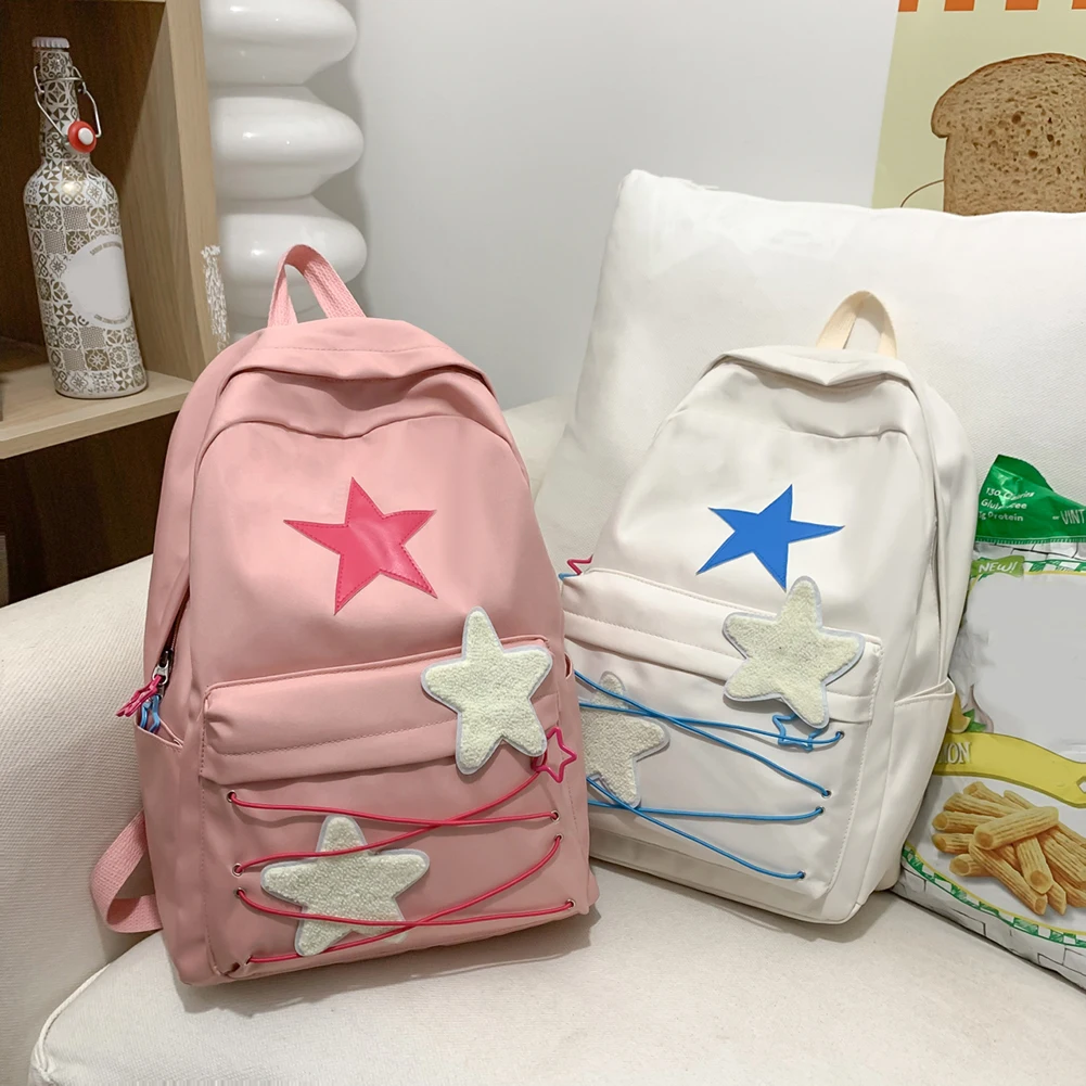 

Korean Y2k Aesthetic Schoolbag Multi-Pocket Women Star Backpacks Large Capacity Multifunctional Hiking Travel Camping Daily Use