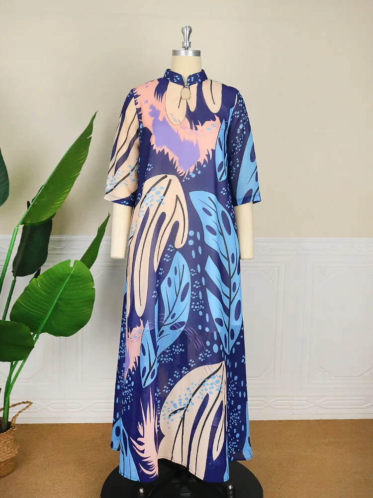 

Elegant Women's Dresses for 2022 Half Sleeve A-LINE Summer Color Block Print Loose Vestidos Casual Female Maxi Dresses 4XL