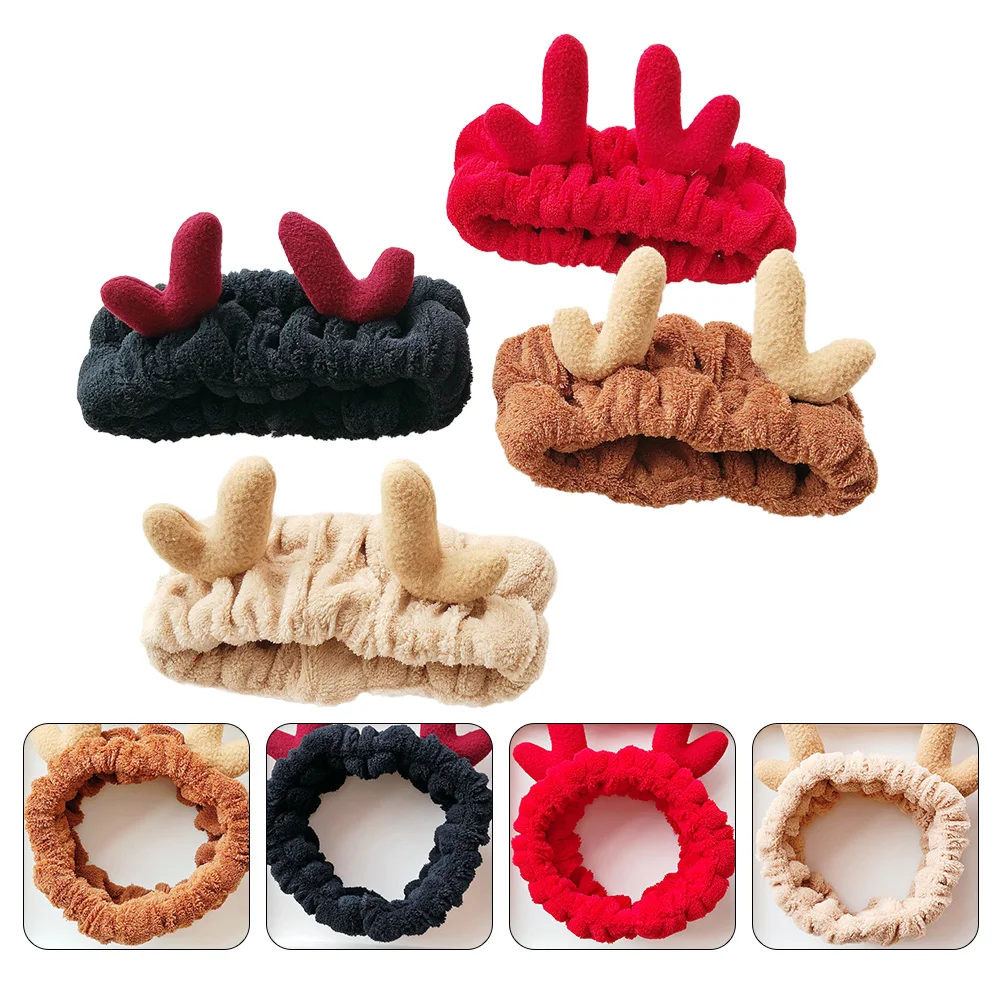 

4 Pcs Christmas Headband Antler Makeup Headwrap Hair Bath Shower Women Hairlace