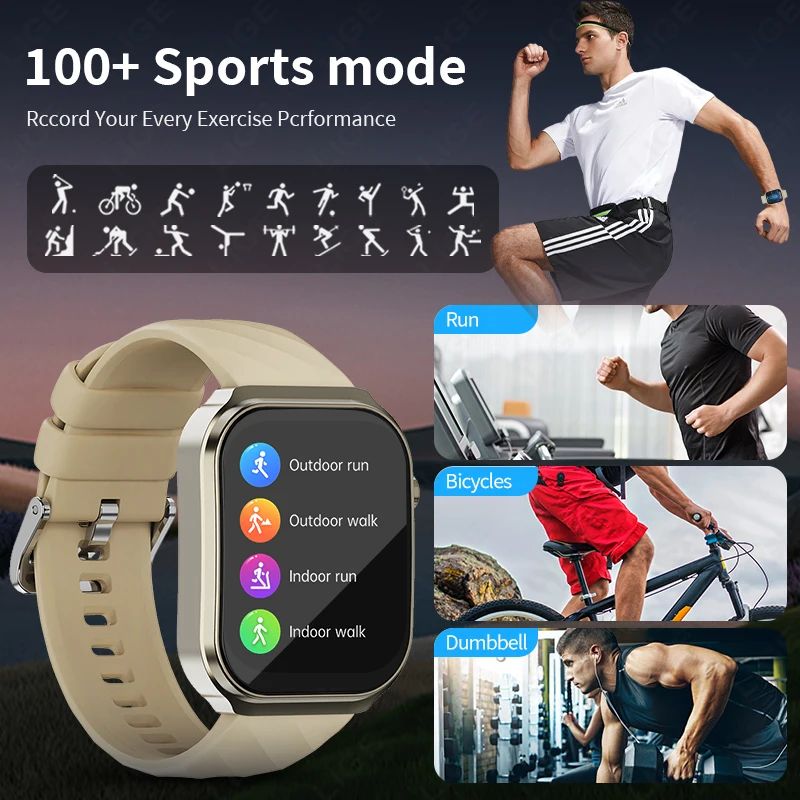 LIGE AI Медицинская диагностика Здоровье ЭКГ + PPG Умные часы Мужской термометр