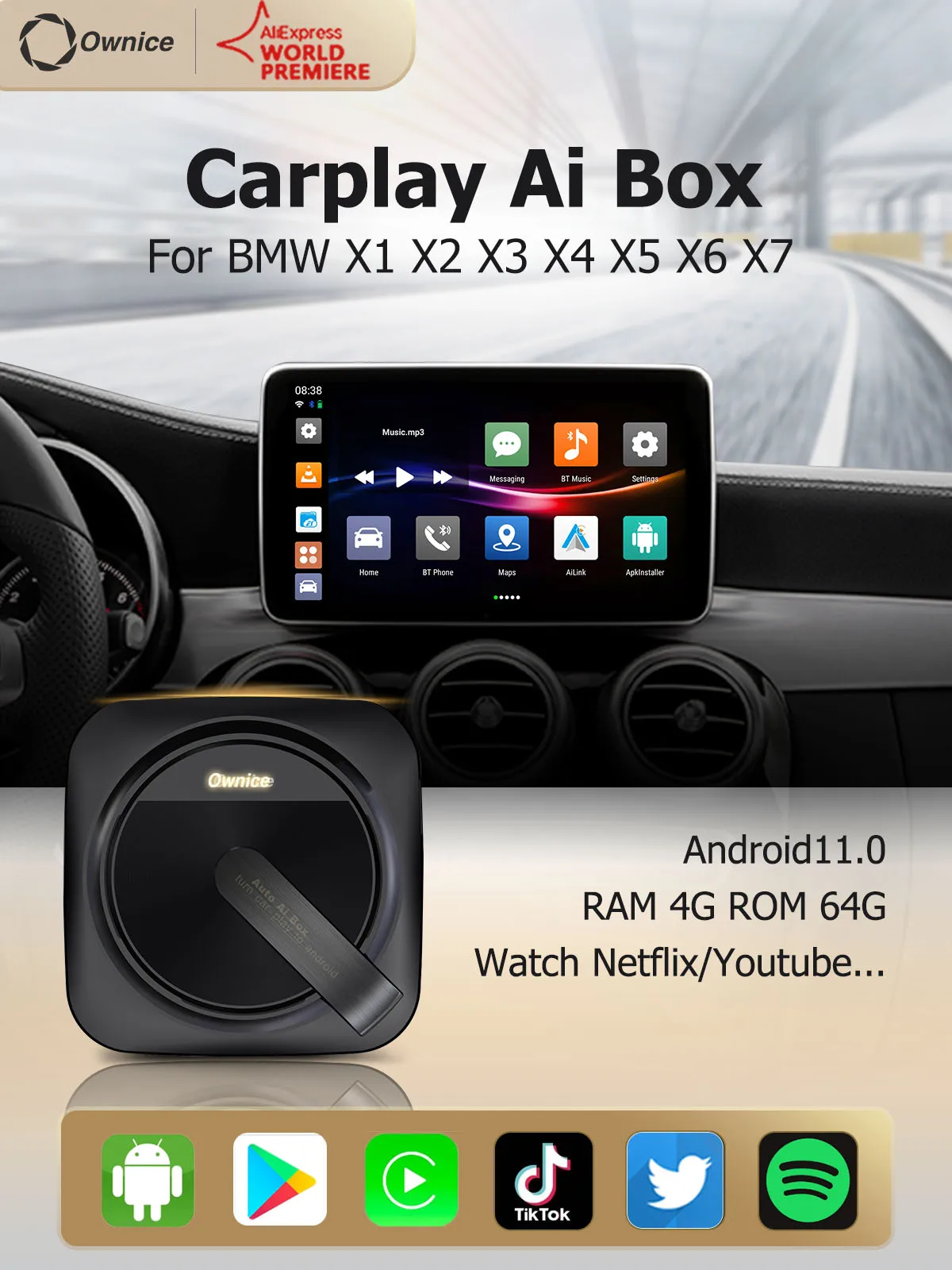 

Ownice A3 multimedia video box Android auto ai SMART TV Wireless carplay adapter for iphone pioneer for BMW X3 X4 X5 X6 X7 X1 X2