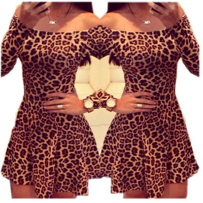 

Women Sexy Leopard Dresses Sexy Ladies Pleated Sheath Mini Summer Dress Casual Long Sleeves Vestidos Femininos