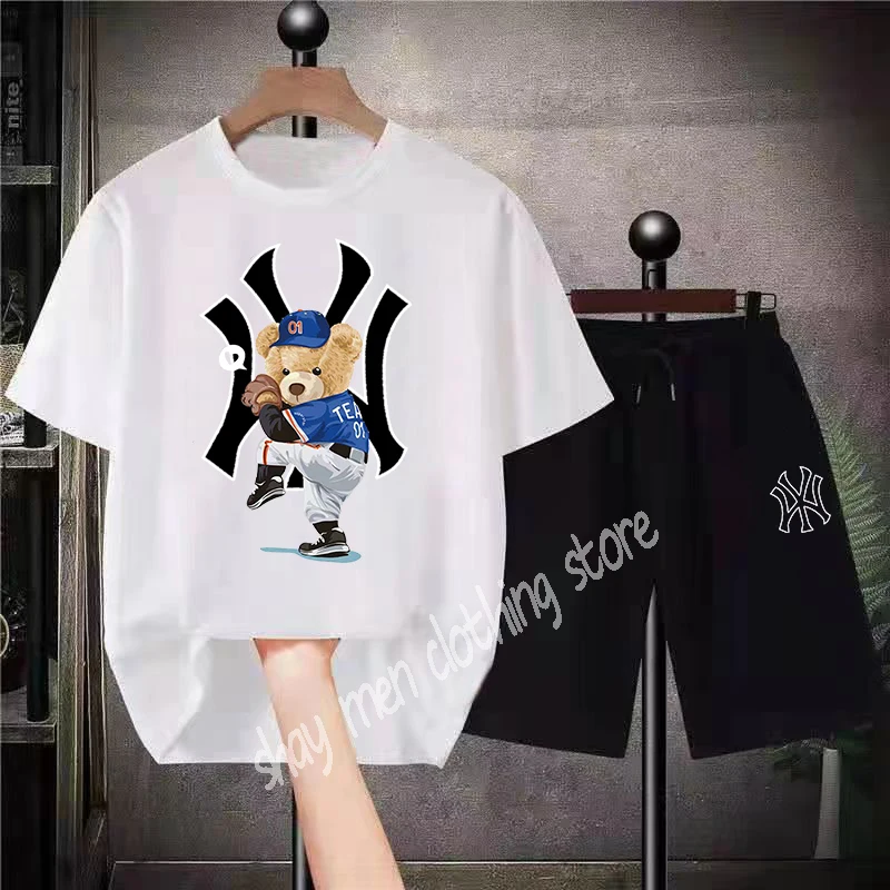 Bear Luxury Cotton Short Sets Cartoon Player Graphic T-shirts Shorts Oversized Fashion Cool Print Tshirts Suits Women Men Outfit