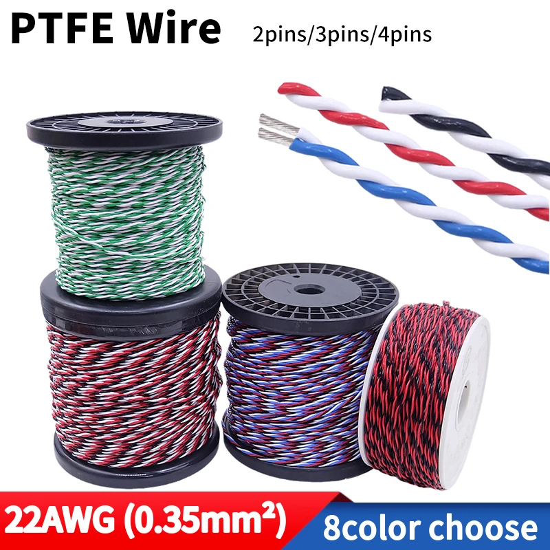 Фото Медный провод из ПТФЭ, 22AWG, квадратный 0,35 мм, DIY FEP, термостойкая витая пара, 2 контакта, медный кабель для электронного сигнала №1