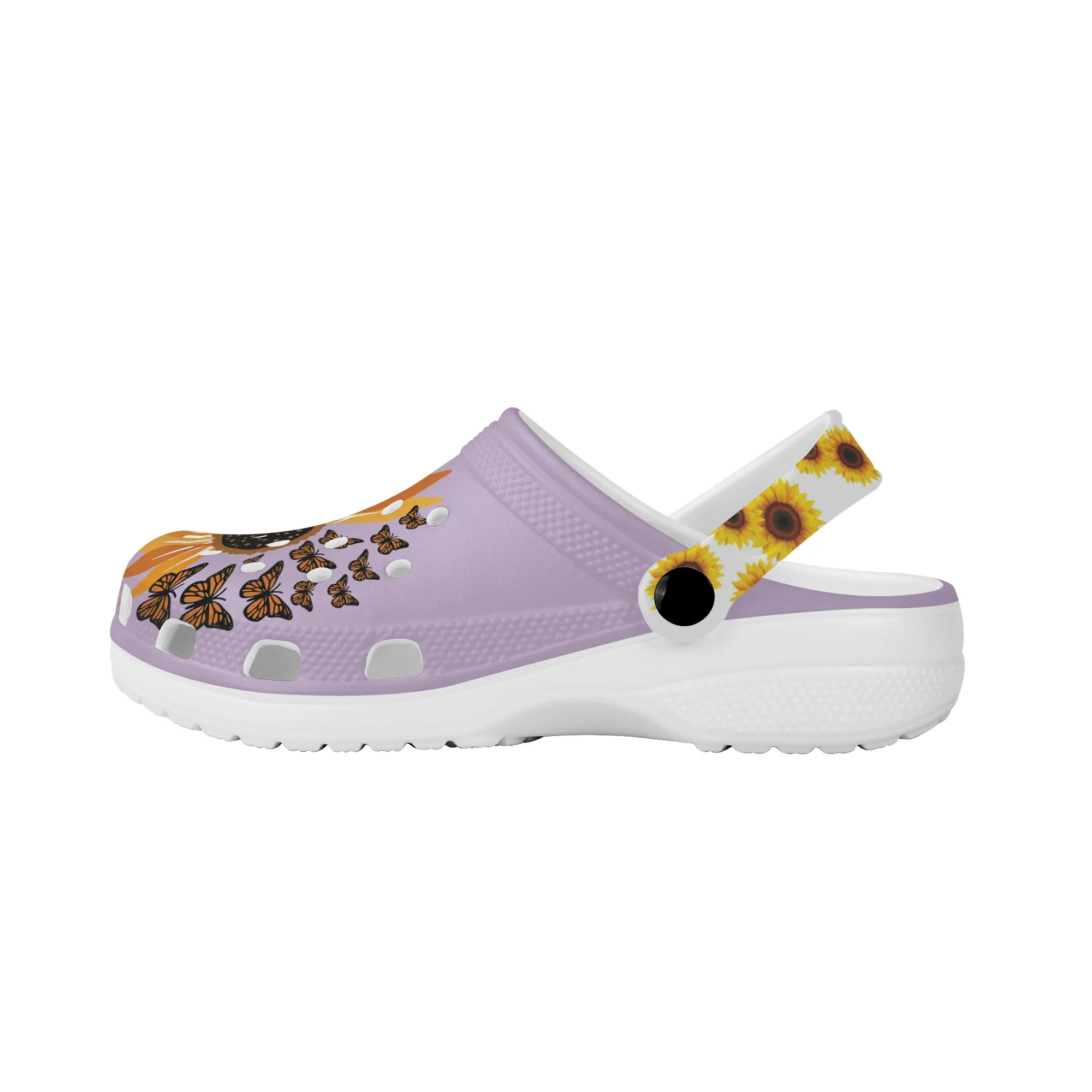 Women's Hollow Out Slippers Fashion Sunflower Butterflies Print Girls Wear Resistant Hole Shoes Casual Lightweight Sandals 2023