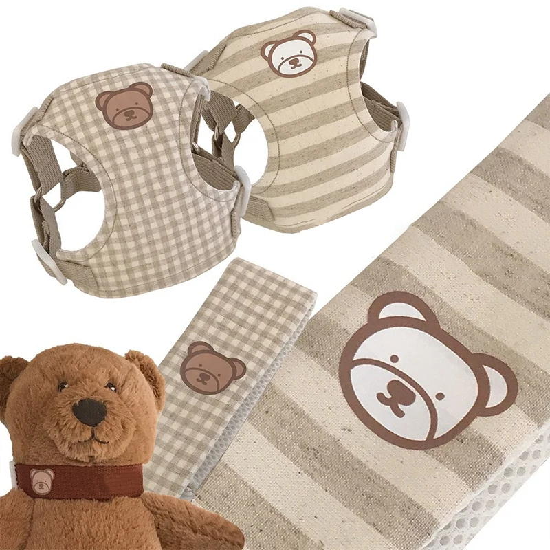 

Cute Bear Pet Harness Set Plaid Stripes Dog Harness and Leash Set Portable Vest for Small Dogs Teddy Bear Strap Leash Outdoor