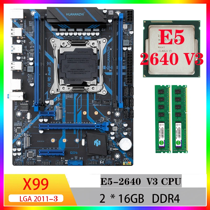 материнская плата набор xeon комплект материнская плата x99 huananzhi xeon e5 2640 v3 материнские платы cpu combo xeon kit cpu lga 2011 -3 ddr4 16GB kit processador для компьютерных игр 16gb 32gb