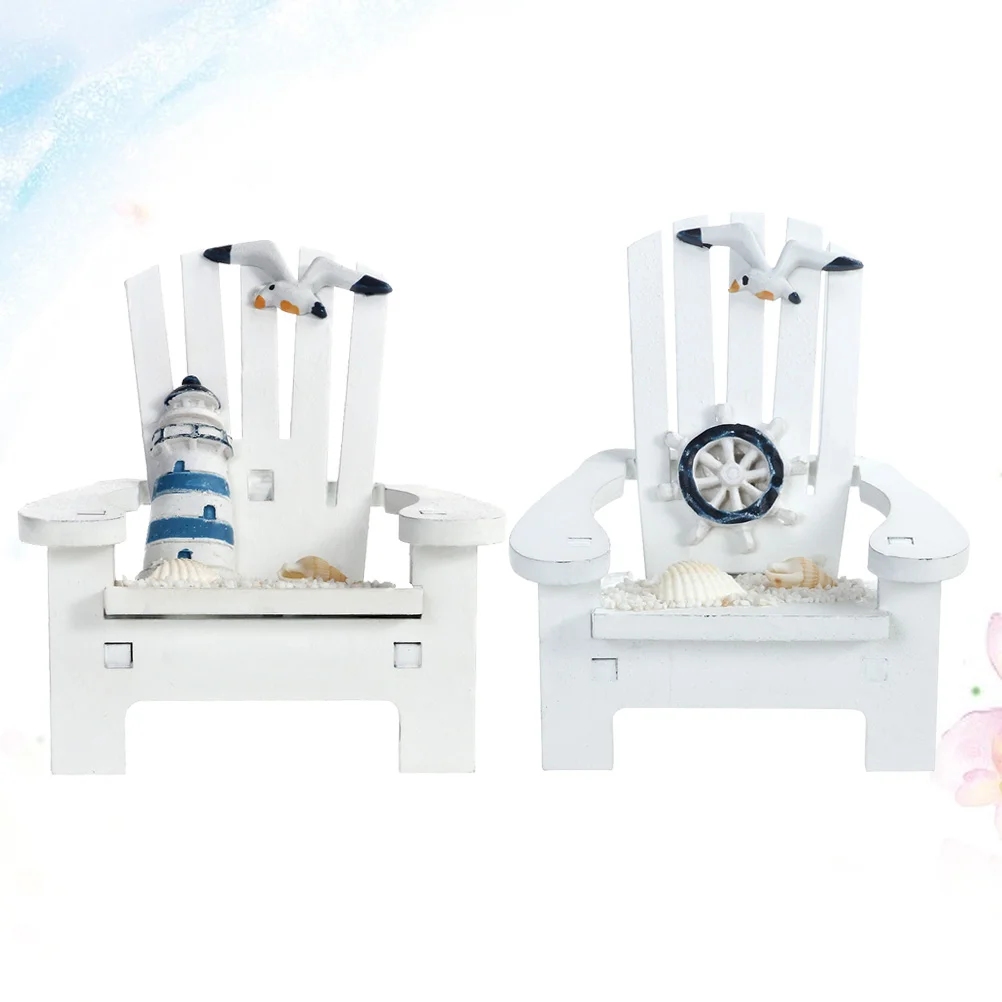 

2 Pcs Mini Chair Table Decor Beach Wooden Desktop Decoration Adornment Seaside Decorations