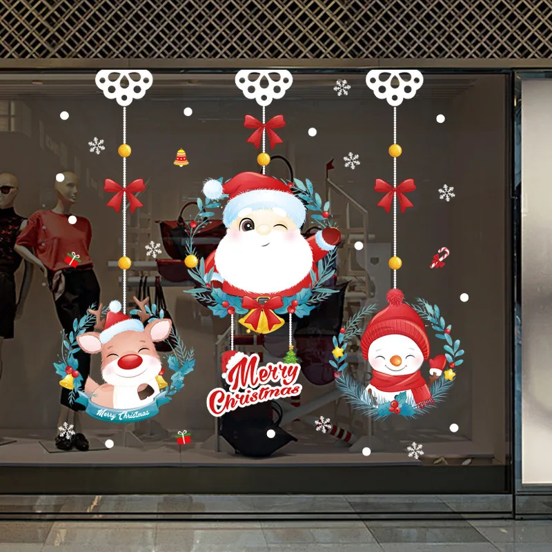 

New Year's Decorations Santa Claus Wall Posters for Glass Window Door Waterproof Self-Adhesive Wall Stickers for Home Wallpapers