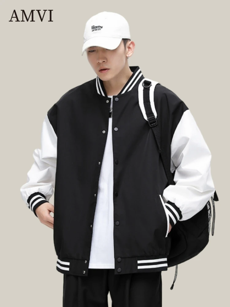 

Fashion Jacket Solid Casual Jackets American Clothes New Autumn Jackets Baseball Uniform Coat Loose Clothing Stand Collar Jacket