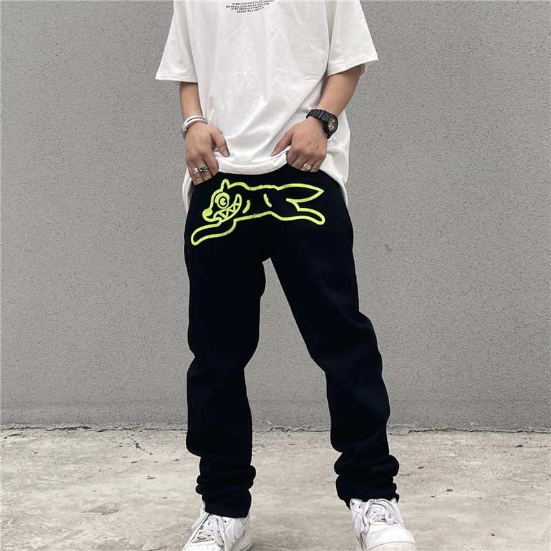 Oversize Casual Denim Trousers Harajuku Washed Hip Hop Jean Pants Skeleton Dog Embroidery Baggy Jeans Men Retro High Street