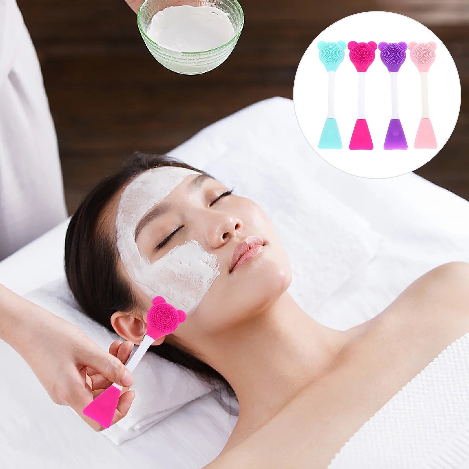 

Applicator Face Silicone Brush Facial Cleansing Double Head Tool Spatula Dual Sided Brushes Beauty