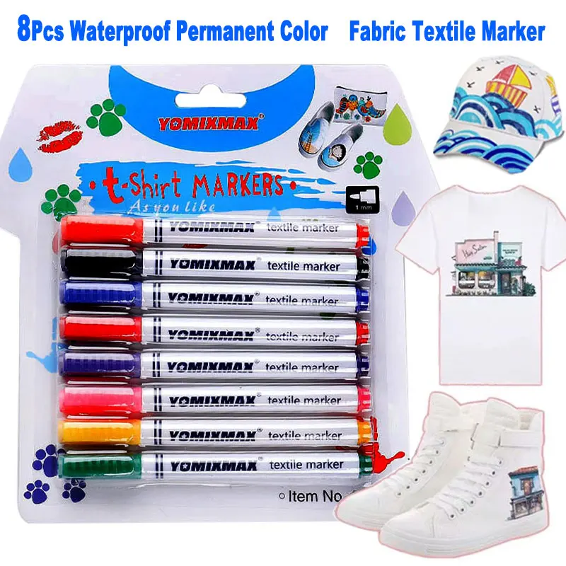 

8Pcs Set Waterproof Permanent Color T Shirt Shoes Fabric Cloth Textile Marker Pen DIY Drawing Painting Wood Stone Art Graffiti