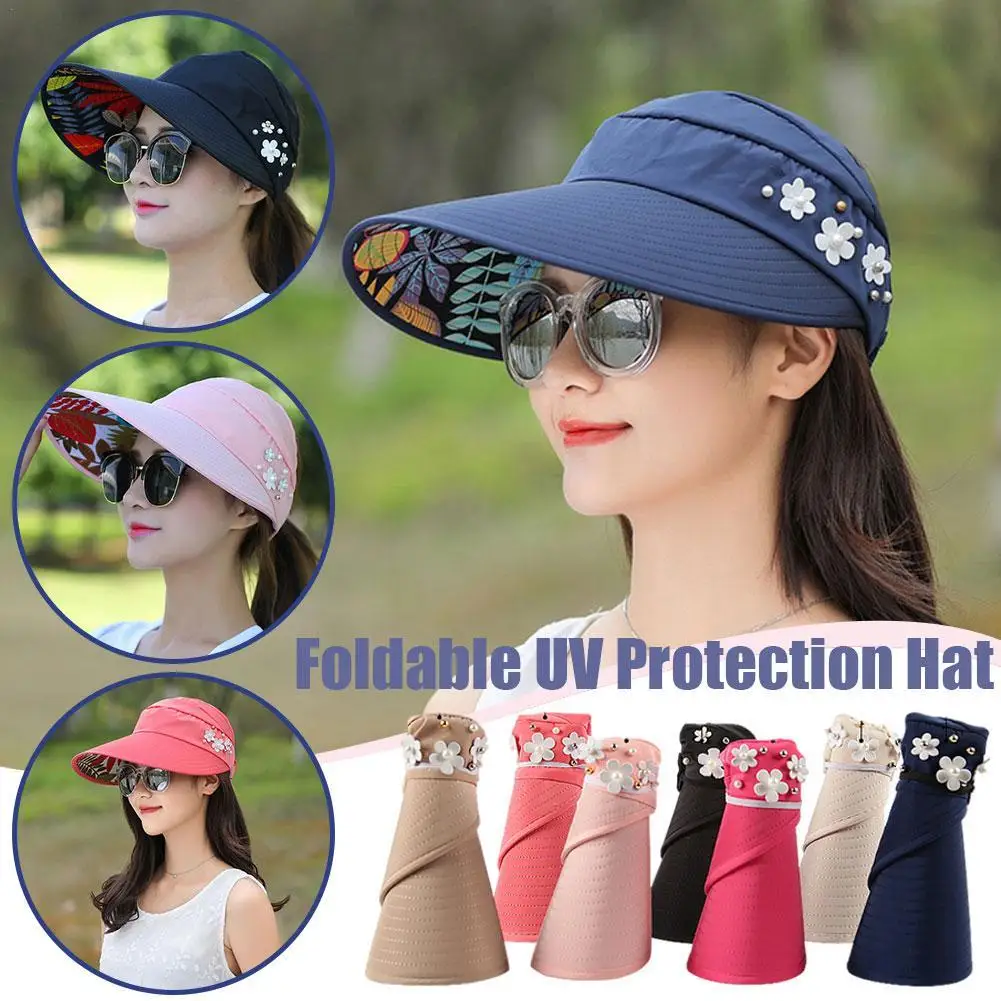 

Summer Women Empty Top Hat Flower Embroidery Large Brim Sunscreen Hat Outdoor Sports Knitted Sun Hat Ladies Casual Cap