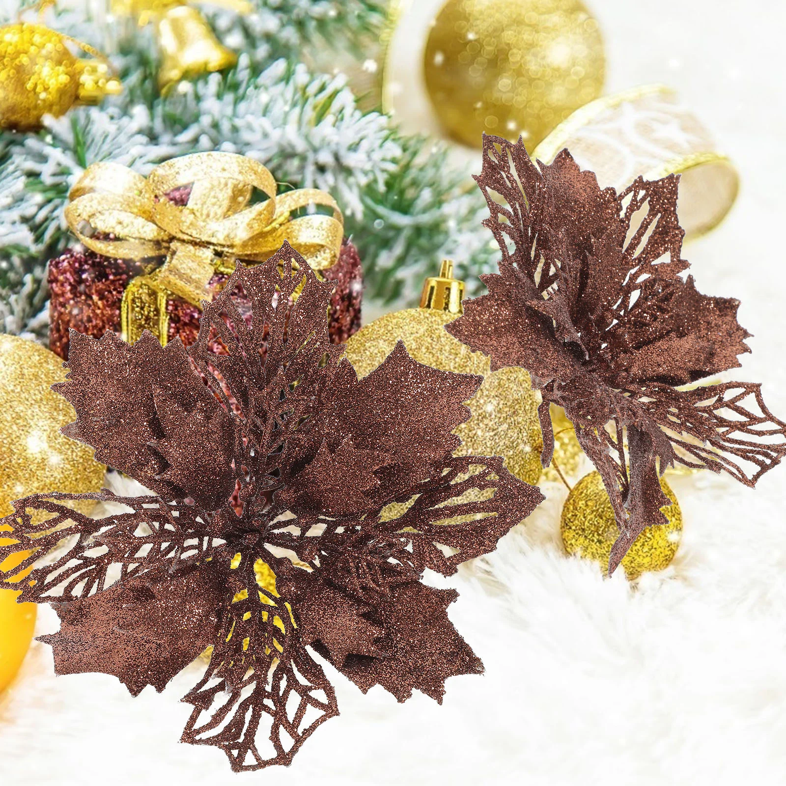 

10pcs Christmas Simulated Glitter Artificial Flowers DIY Flowers for Wedding Christmas Tree Decorative Flowers