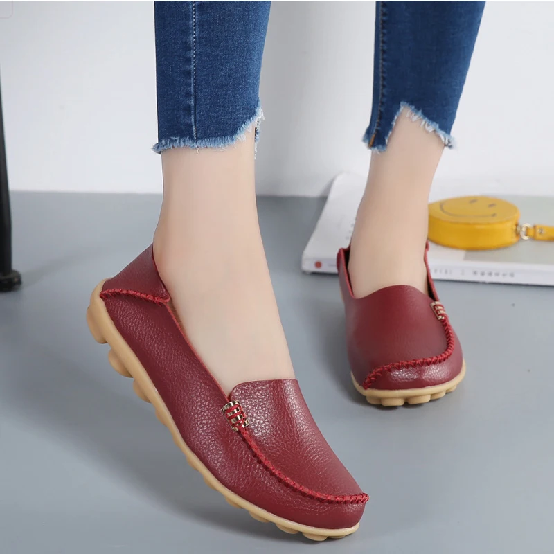 Women Flats Shoes Summer Loafers Shoes Flats Fashion Women Shoes Casual Ladies Soft Leather Round Head Platform Women Sneakers