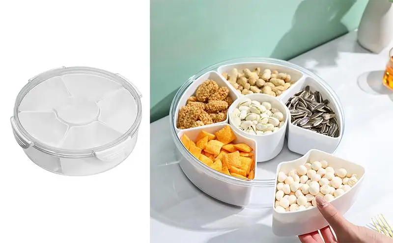 

Divided Serving Platter Household fruit plate portable snacks storage plates reuseable compartment snack candy storage bowl