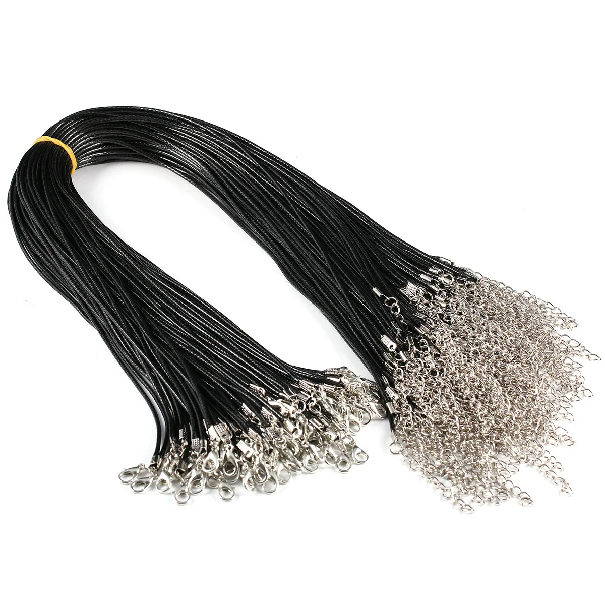 

10pcs Black PU Leather Cord Wax Rope Chain Necklace 45cm+5cm Stainless Steel Chains For DIY Jewelry Making Pendant Supplies
