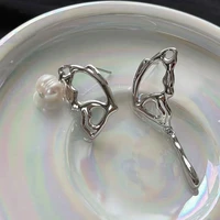 new punk style liquid butterfly stud earring for woman 2021 cool metal butterfly earrings y2k aesthetic jewelry party gift
