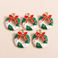 10pcs 15x19mm enamel christmas wreath charms for diy necklaces pendant earrings handmade bracelets jewelry making accessories