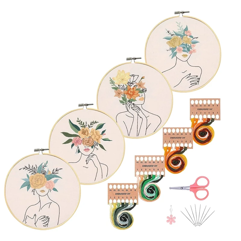 

Набор для вышивки начинающих 4 шт. с узорами и инструкциями, Набор для вышивки крестиком «сделай сам» для взрослых