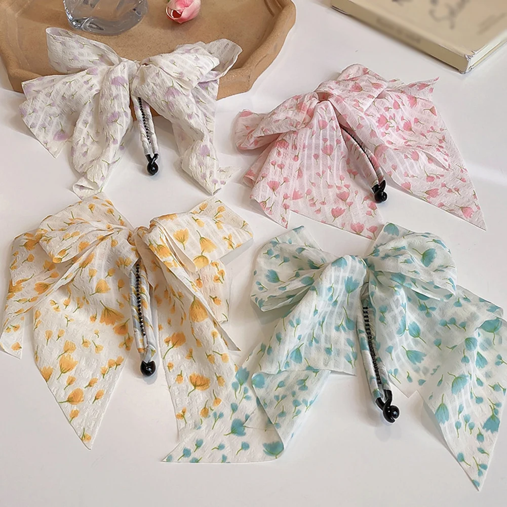 

1Pcs /Set Korea Ribbon Bow Banana Clip Vertical Card Ponytail Clip Vertical Clip Spring Sweet Hair Accessories 2022 Hair Claw