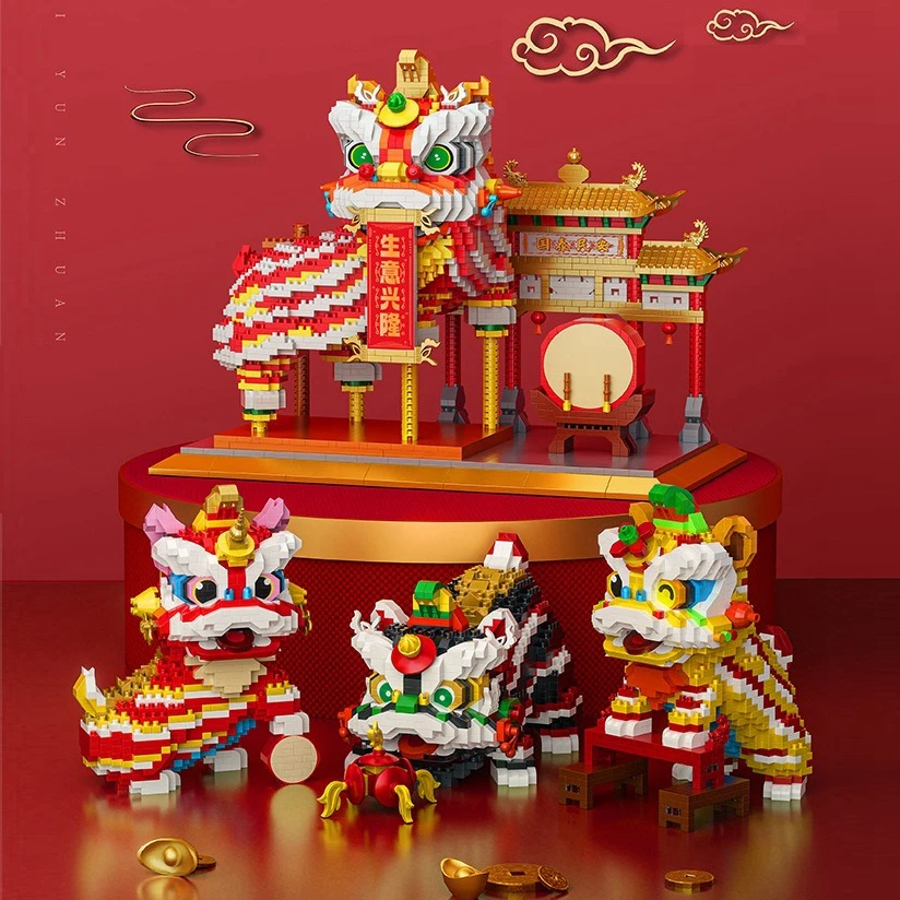 

Building Blocks New Year Decoration Bricks Juguetes Kids Chinese Style Lucky Dancing Lion Toys for Children Gift Adult Present
