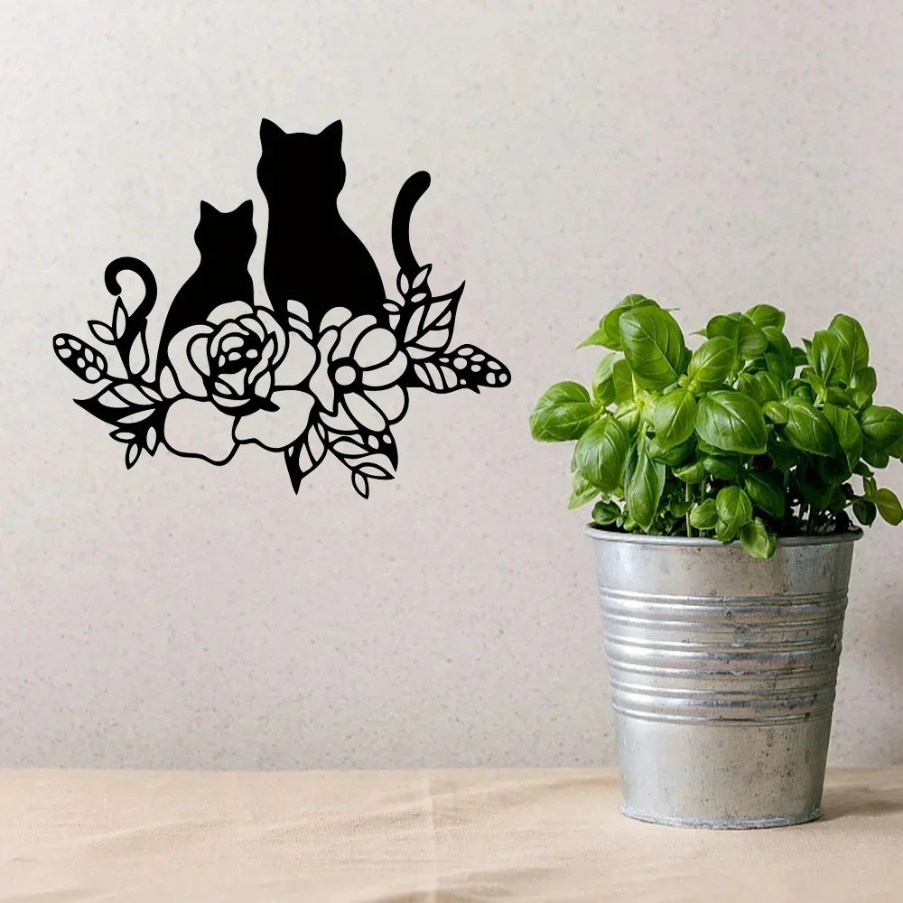 Элегантные Металлические Настенные Рисунки Для Влюбленных Кошек — Цветочные