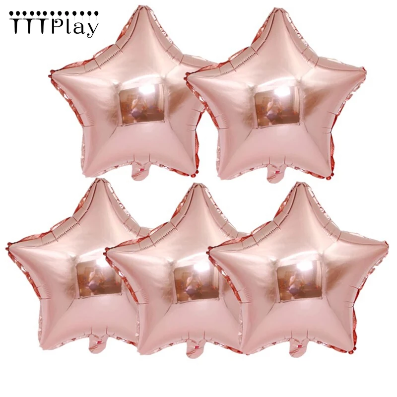 

5pcs 18 Inch Rose Gold Color Star Helium Foil Balloon Birthday Wedding Decoration Party Supplies Heart-shape Balloon Baby Shower