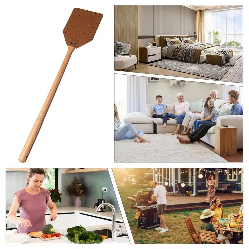 Ручная сверхмощная мухобойка Прочная портативная Двусторонняя кожаная