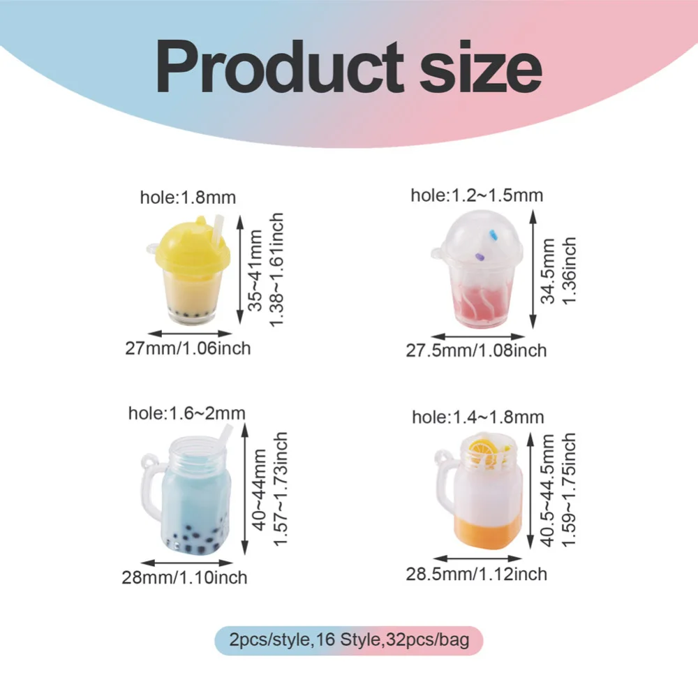 32pcs/Bag Imitation Bubble Tea & Ice Cream Resin Pendants Mixed Color for Cute necklace jewelry keychains DIY making decor