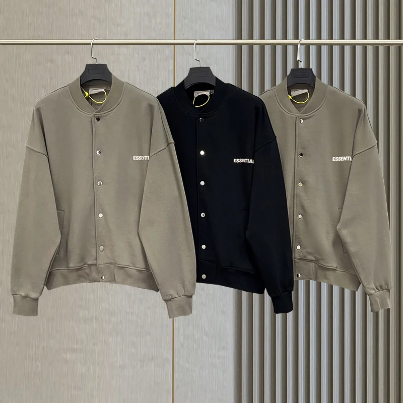 

1:1 Essentials 100% Baseball Jacket Couple Coat Loose New Double Line Street Hip Hop Men's and Women's Autumn And Winter Coat