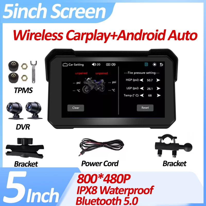 Беспроводной CarPlay Moto 5-дюймовый портативный цифровой мотоцикл приборная панель GPS-навигация экран Android авто монитор