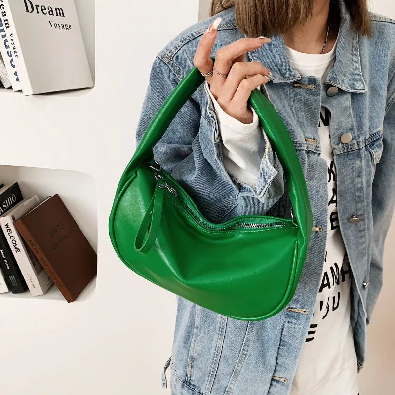 

2022 Spring New Women Portable Dumpling Bag Solid Color Simple Armpit Bag Korean Version Trendy One Shoulder Bags Female Handbag