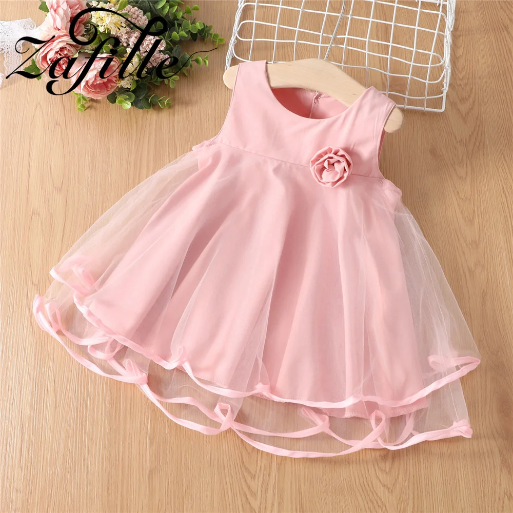 

ZAFILLE 4Color Kids Girls Princess Dress Cute Baby Clothes Puffy Mesh Dress For Girls Outfits With Corsage Party Toddler Costume