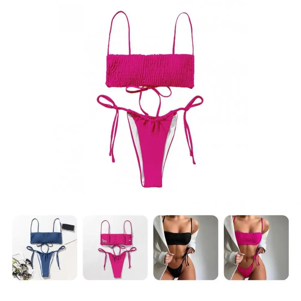 

Уникальный комплект из бюстгальтера и трусов, пляжная одежда с мягкими чашечками и открытой спиной, плиссированный Бюстгальтер-бандо, трус...