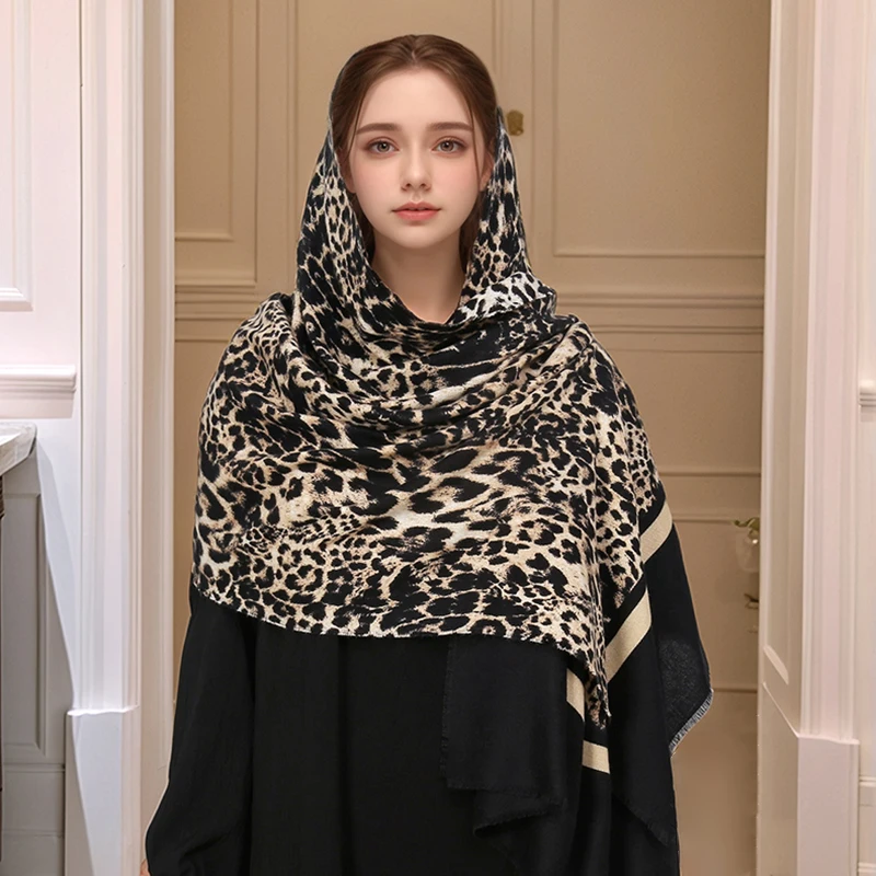 Богемный шарф-хиджаб из пашмины длинный мусульманский кашемировый платок