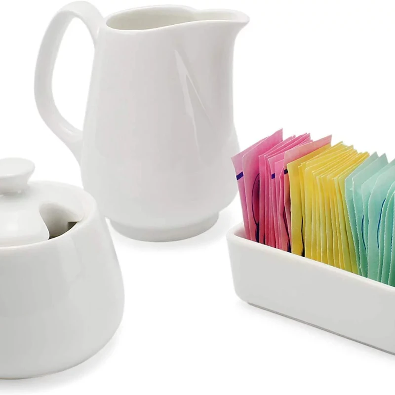 

Sugar and Creamer Set - 3-Piece Set - White Ceramic