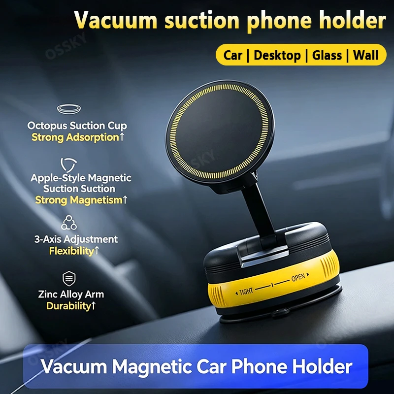 Фото OSSKY Fashion New Car Universal Phone Mount Vacuum Adsorption 360 °   Вращающийся складной магнитный держатель для телефона, автозапчасти №1