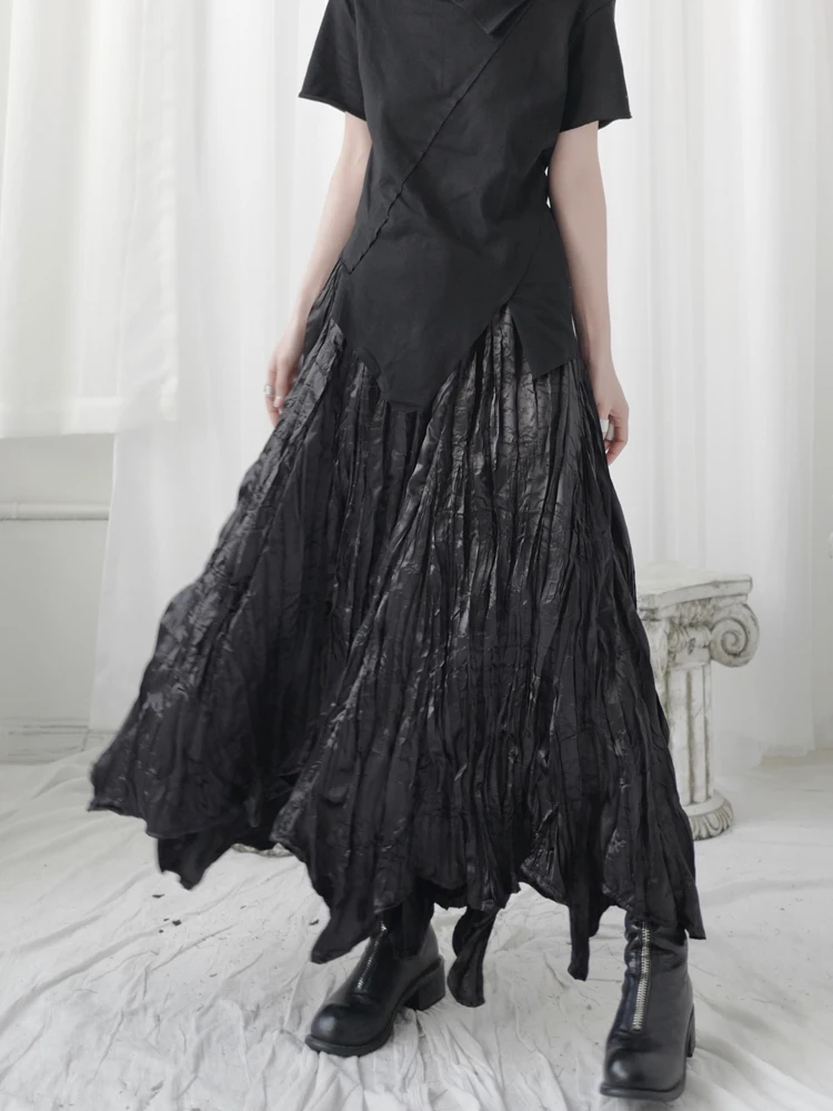 

SuperAen 2022 Summer Solid Casual High Waist Slim A Line Black Skirt Women
