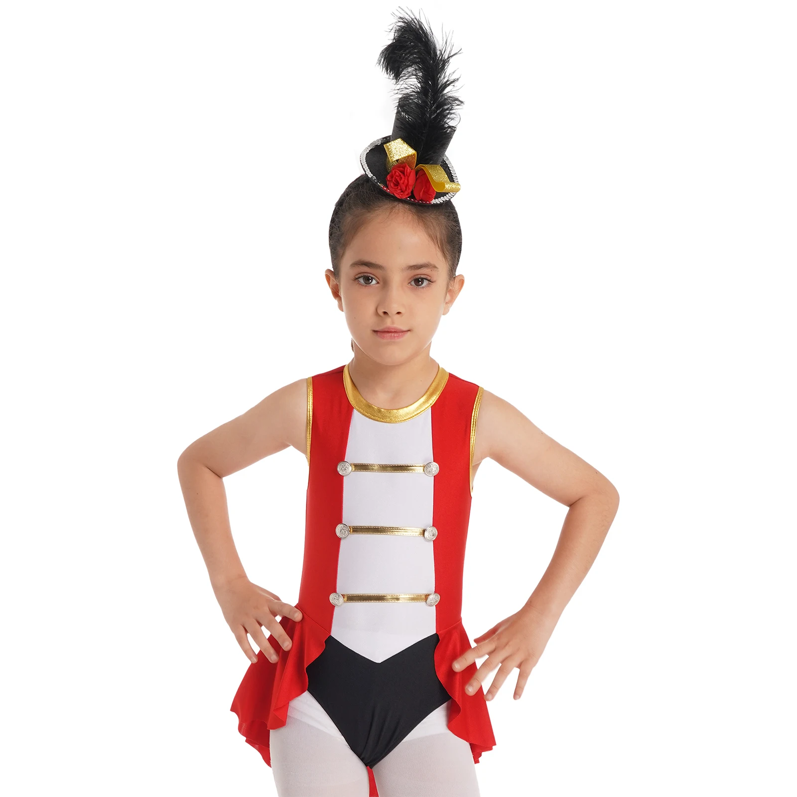 Kids Girls Circus Ringmaster Costumes Halloween Cosplay Fancy Dress Up Long Sleeves Bodysuit Leotard Carnival Party Jumpsuit