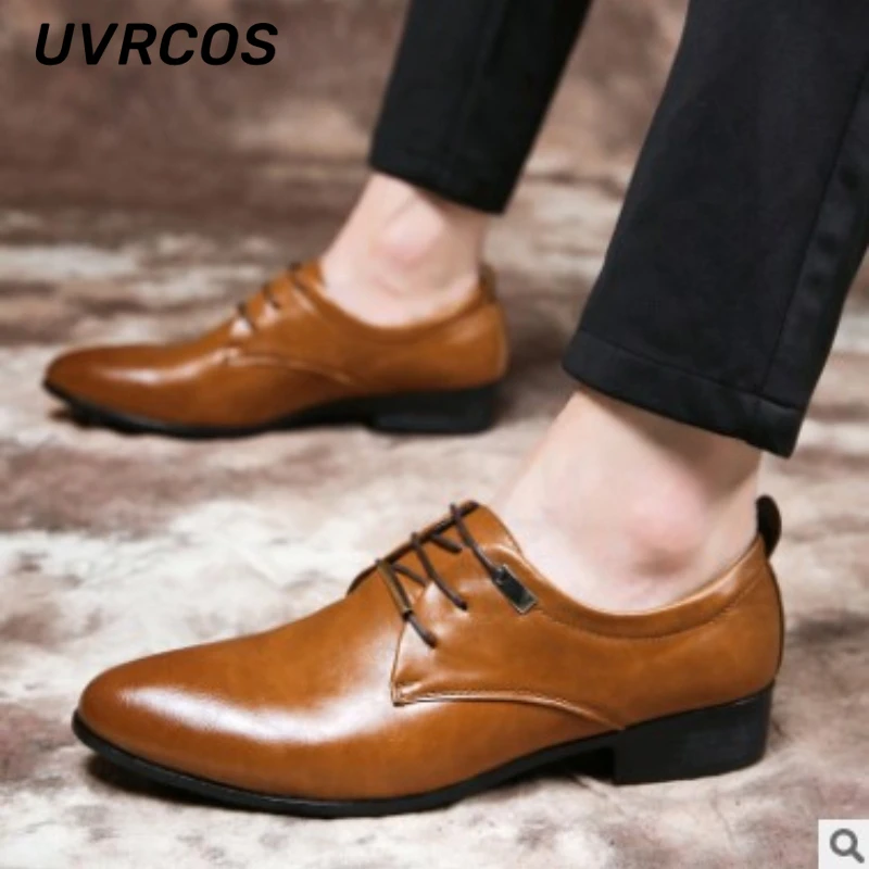 

Мужские кожаные лоферы, коричневые, с острым носком, деловые, повседневные, британская кожа, модные, низкие, однотонные, Новое поступление, с...