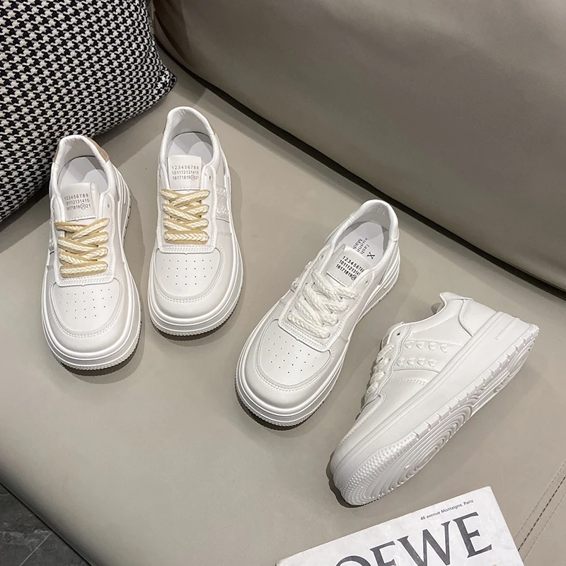 

2022 New Fashion Women Shoes Genuine Pu Platform Flat Shoes Lace Up Causal Round Toe Ladies Footwear Spring All-match Brathable